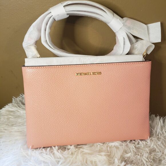 MICHAEL KORS Trisha Medium Pebbled Leather Crossbody Bag Pink NEW - Picture 2 of 7